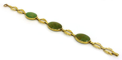 Jade 14k Yellow Gold Fancy Oval & Bar Link Bracelet