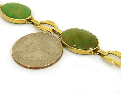 Jade 14k Yellow Gold Fancy Oval & Bar Link Bracelet