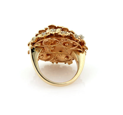 Diamonds Cluster Tremblant Floral Large Round Top 18k Gold Ring - Size 7