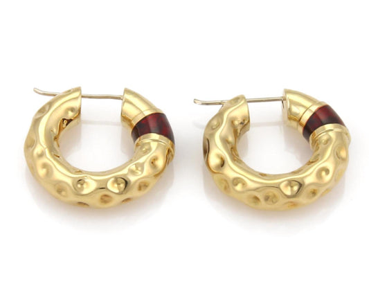 Enamel 18k Yellow Gold Hollow Hammered Hoop Earrings | Earrings | catalog, Earrings, Estate | Estate