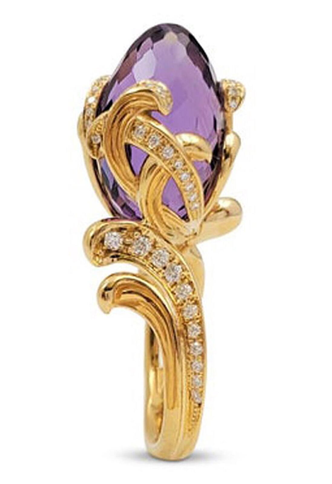 Carrera y Carrera Origin Diamond Amethyst 18k Yellow Gold Flower Ring