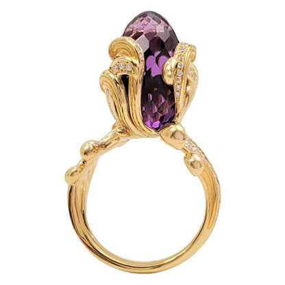 Carrera y Carrera Origin Diamond Amethyst 18k Yellow Gold Flower Ring