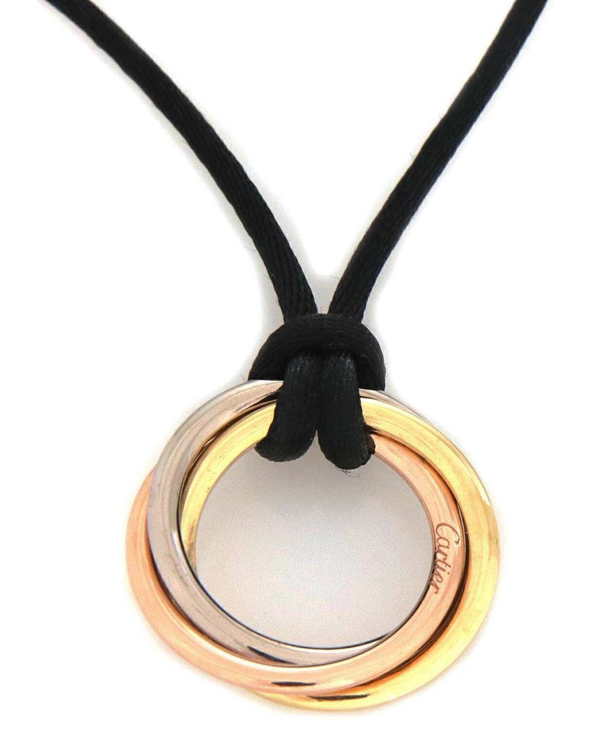 Cartier Trinity 18k Tri color Gold Pendant Necklace on Black Cord w/Cert