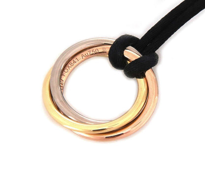 Cartier Trinity 18k Tri color Gold Pendant Necklace on Black Cord w/Cert