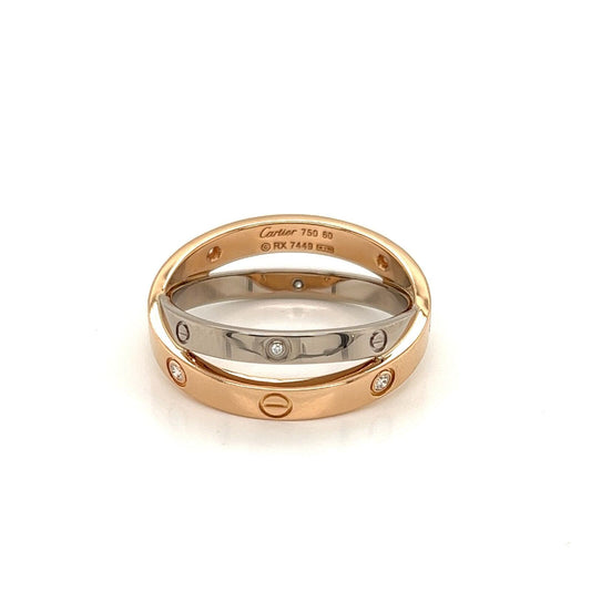 Cartier Double Love Diamond 18k Pink White Gold Band Ring | Rings | bands, cartier, catalog, Designer Jewelry, Rings | Cartier