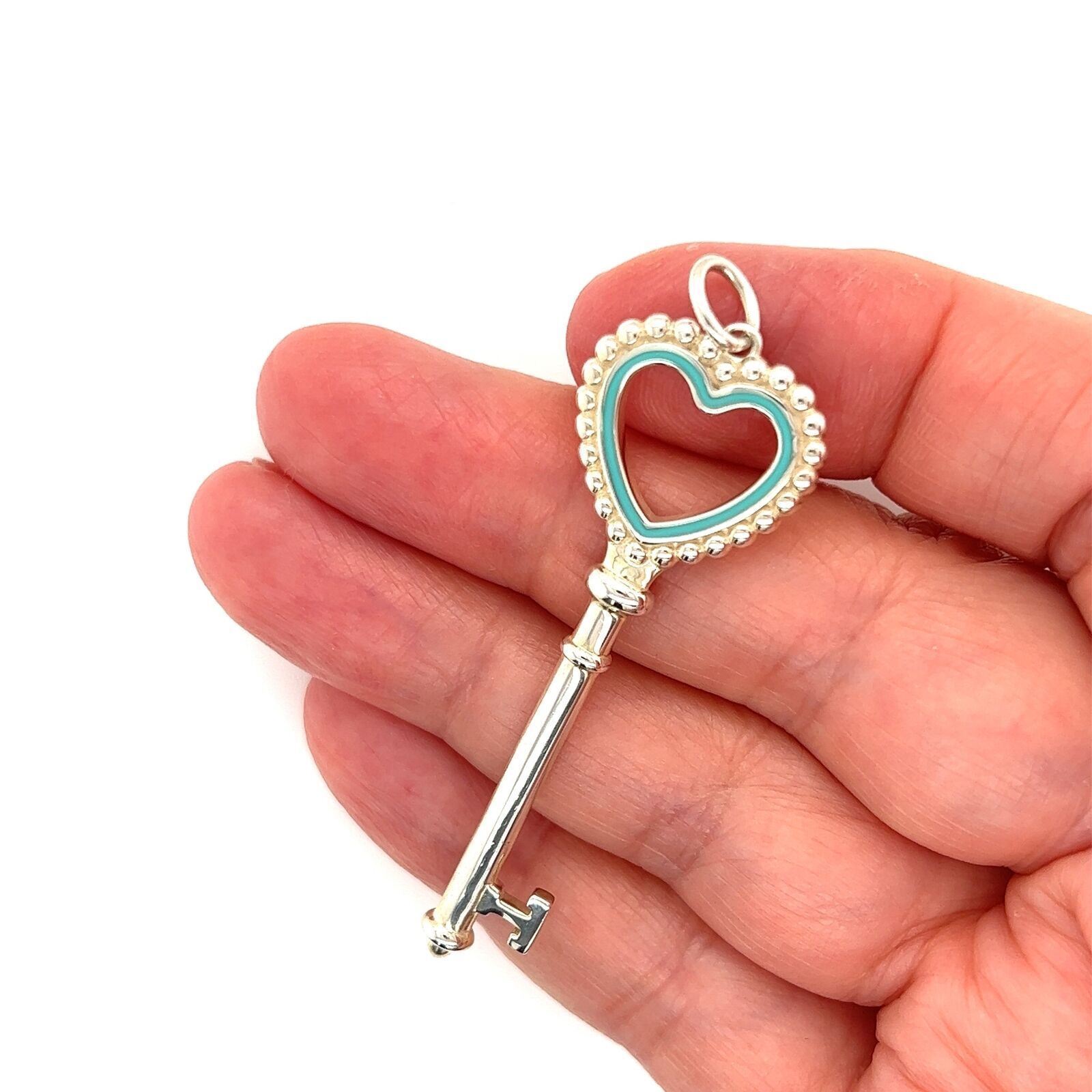Tiffany Sterling Silver Enamel Bead Heart Key Charm Pendant