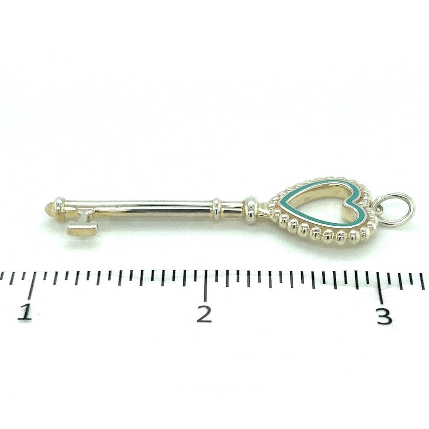 Tiffany & Co. Sterling Silver Mint Green Enamel Bead Heart Key Charm Pendant