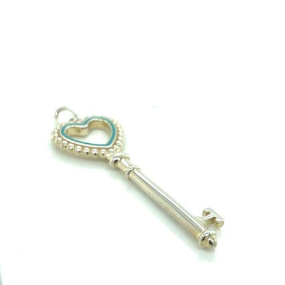 Tiffany & Co. Sterling Silver Mint Green Enamel Bead Heart Key Charm Pendant