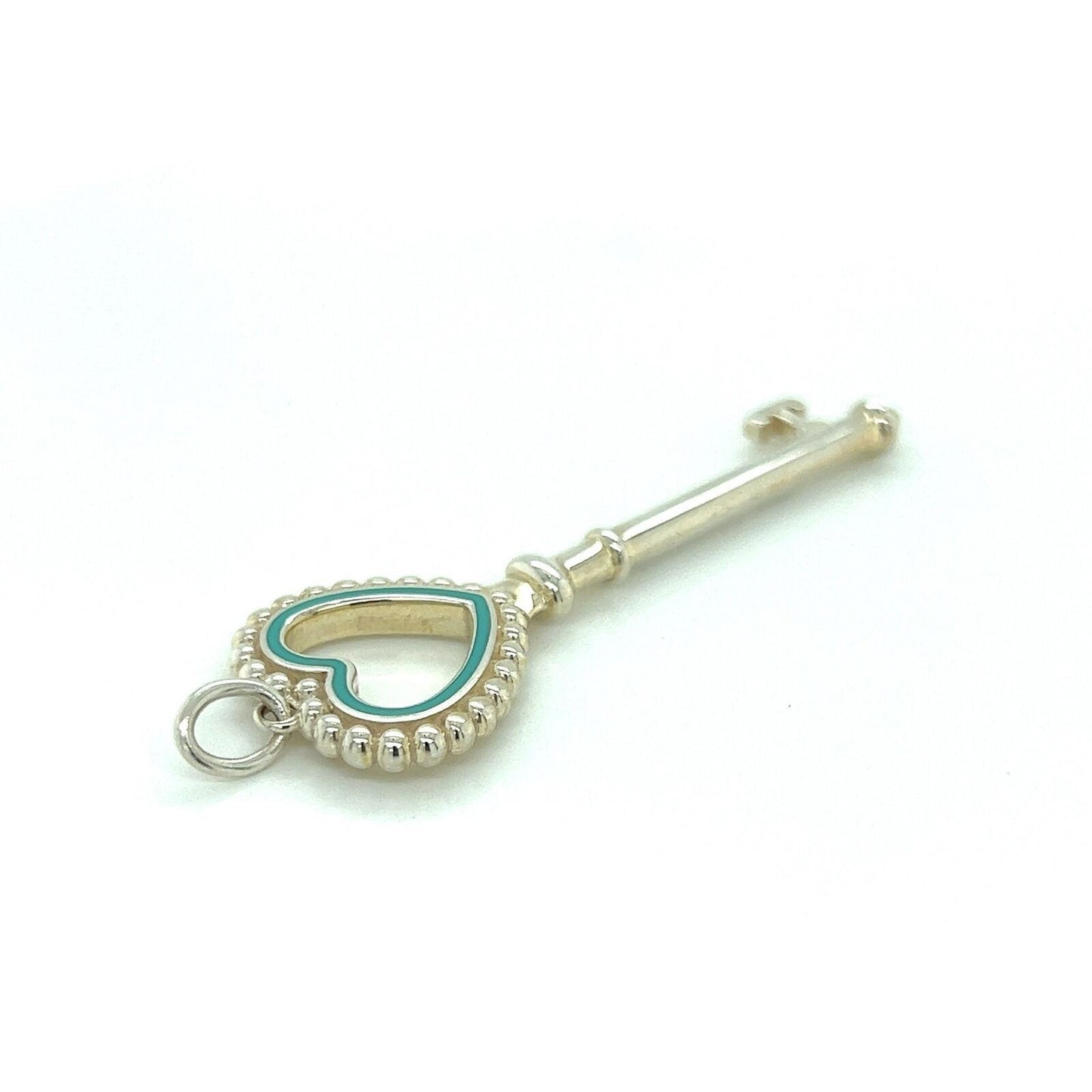 Tiffany & Co. Sterling Silver Mint Green Enamel Bead Heart Key Charm Pendant