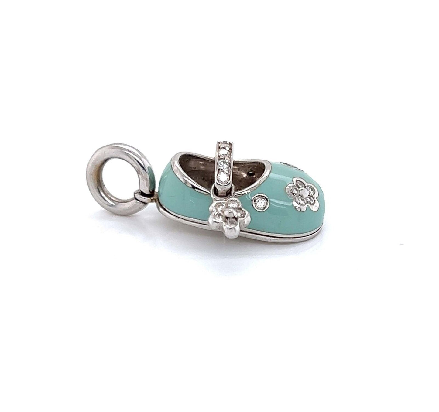  White Gold Diamond Enamel Shoe Charm Pendant