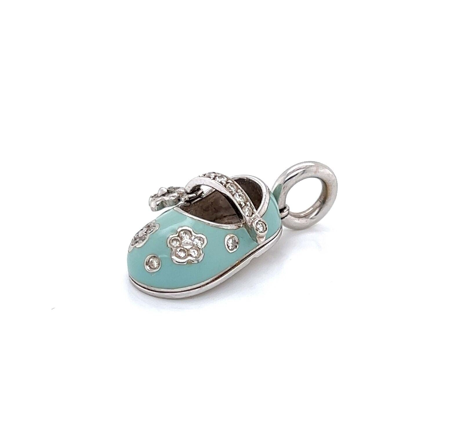  White Gold Diamond Enamel Shoe Charm Pendant