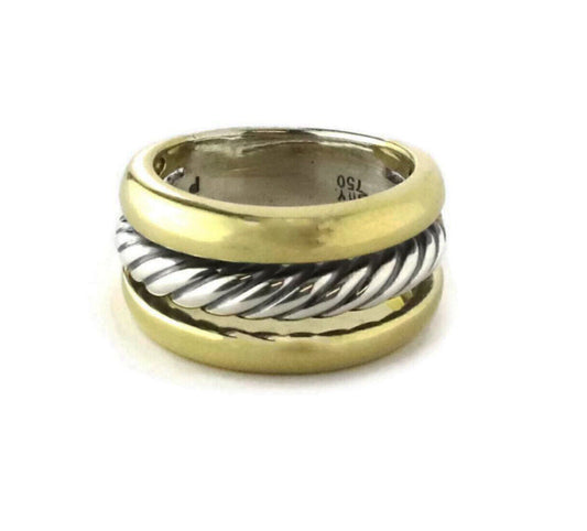 David Yurman Cable Triple Rows 18k Gold & Sterling Band Ring | Rings | bands, catalog, David Yurman, Designer Jewelry, Rings, Sterling Silver | David Yurman