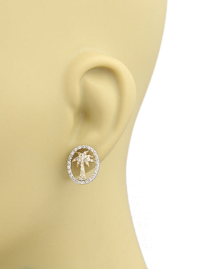 Palm Tree 14k White Gold Diamond Earrings