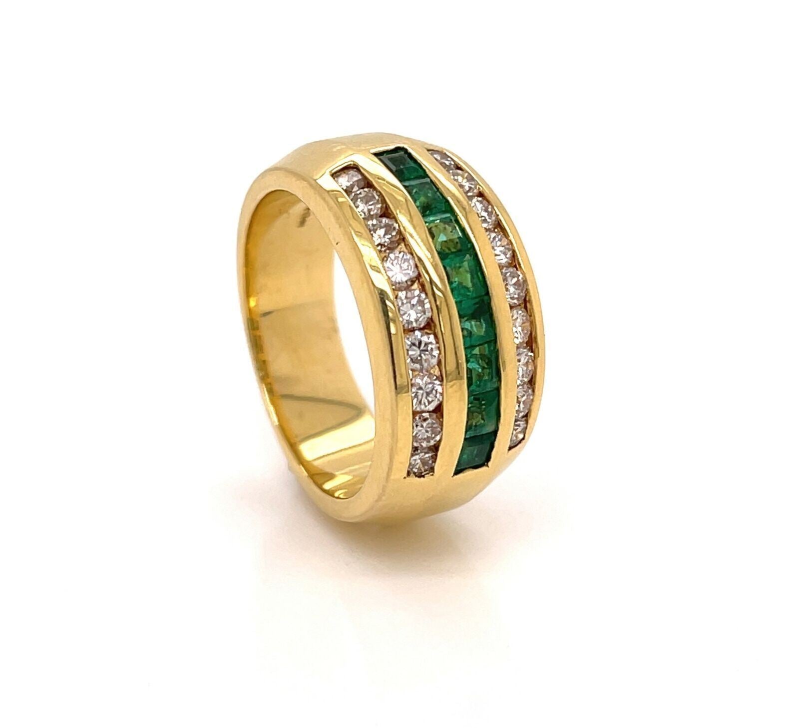 Craig Drake Diamond & Emerald 18k Yellow Gold Band Ring