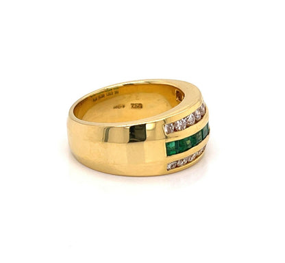 Craig Drake Diamond & Emerald 18k Yellow Gold Band Ring