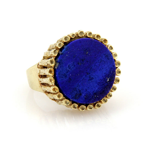 Lapis 14k Yellow Gold Textured Round Shape Ring | Rings | catalog, Estate, Rings, Vintage | Estate