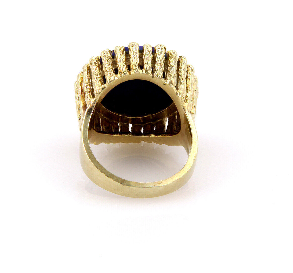 Lapis 14k Yellow Gold Textured Round Shape Ring