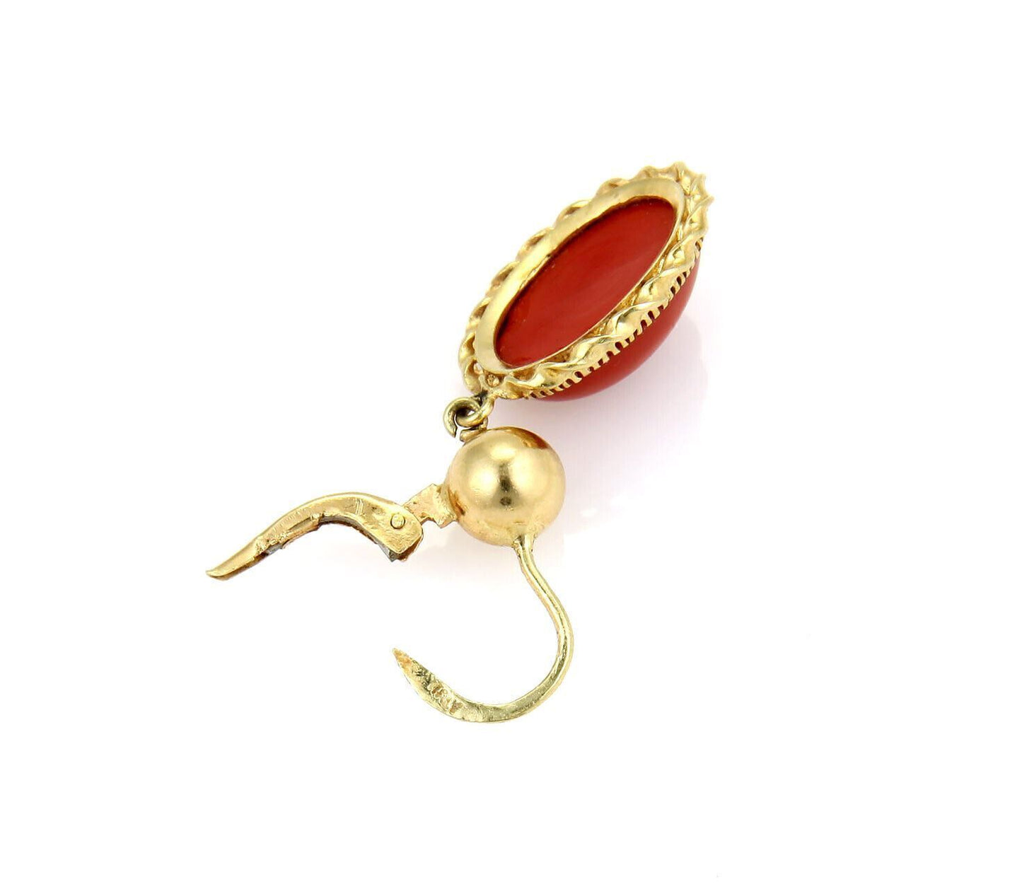 Blood Coral Oval Dangle 18k Yellow Gold Earrings