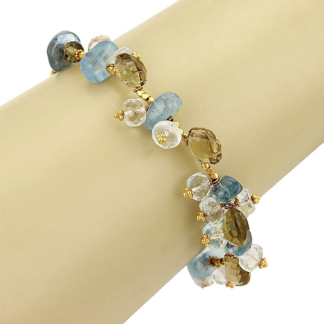 Laura Gibson 22k Gold & Multi-Color Beaded Cluster Gemstone Toggle Bracelet | Bracelets | Bracelets, catalog, Designer Jewelry, laura gibson | Laura Gibson
