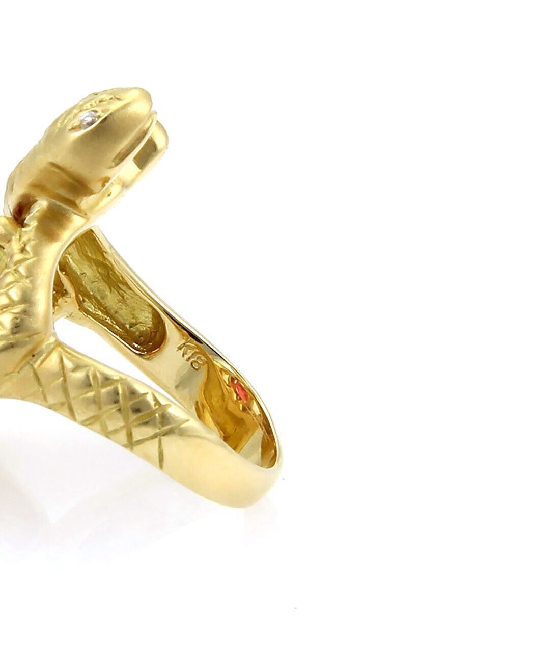 Diamonds & Pink Tourmaline 18k Yellow Gold Snake Ring - Size 5.75