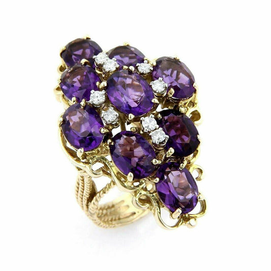 Large Amethyst & Diamonds 14k Yellow Gold Floral Cluster Ring | Rings | catalog, Estate, Rings, Vintage | Estate