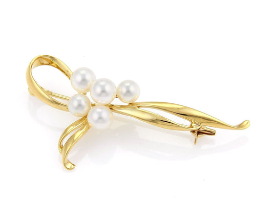 Mikimoto 5.5mm Akoya 5 Pearls Ribbon Loop 18k Yellow Gold Brooch Pin | Brooches | Brooches, catalog, Designer Jewelry, Mikimoto, Pearls, pins | Mikimoto