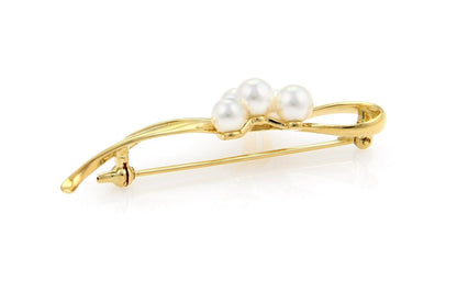 Mikimoto 5.5mm Akoya 5 Pearls Ribbon Loop 18k Yellow Gold Brooch Pin