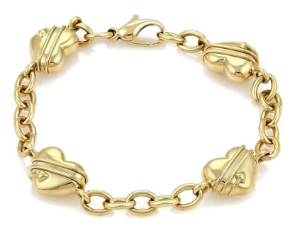 Tiffany & Co. 18k Yellow Gold Cupid 4 Heart Charms Chain Link Bracelet