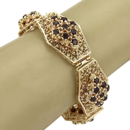 Garnet Filigree Floral 14k Yellow Gold Link Bracelet | Bracelets | Bracelets, catalog, Estate, Vintage | Estate