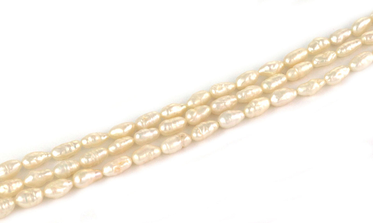 Diamond & Gems 3 Strand Freshwater Rice Pearls 14k Gold Necklace