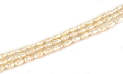 Diamond & Gems 3 Strand Freshwater Rice Pearls 14k Gold Necklace