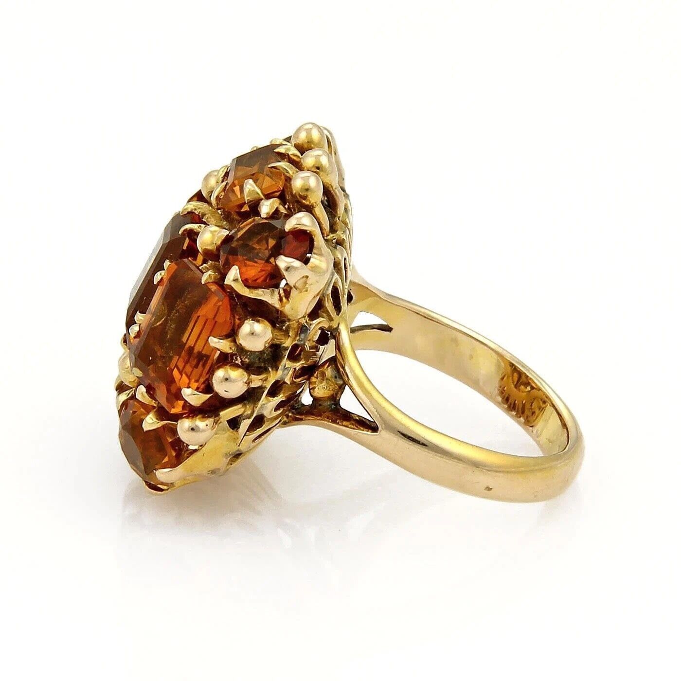 Square Citrine 14k Yellow Gold Cluster Ring