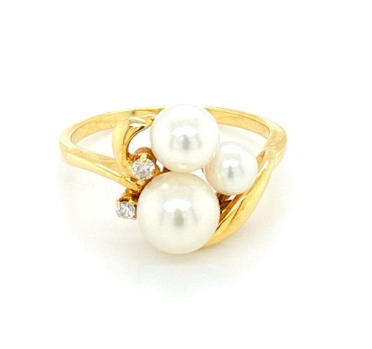 Mikimoto Akoya Pearls Diamond 18k Yellow Gold Ring | Rings | catalog, Designer Jewelry, Mikimoto, Pearls, Rings | Mikimoto