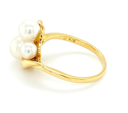 Mikimoto Akoya Pearls Diamond 18k Yellow Gold Ring