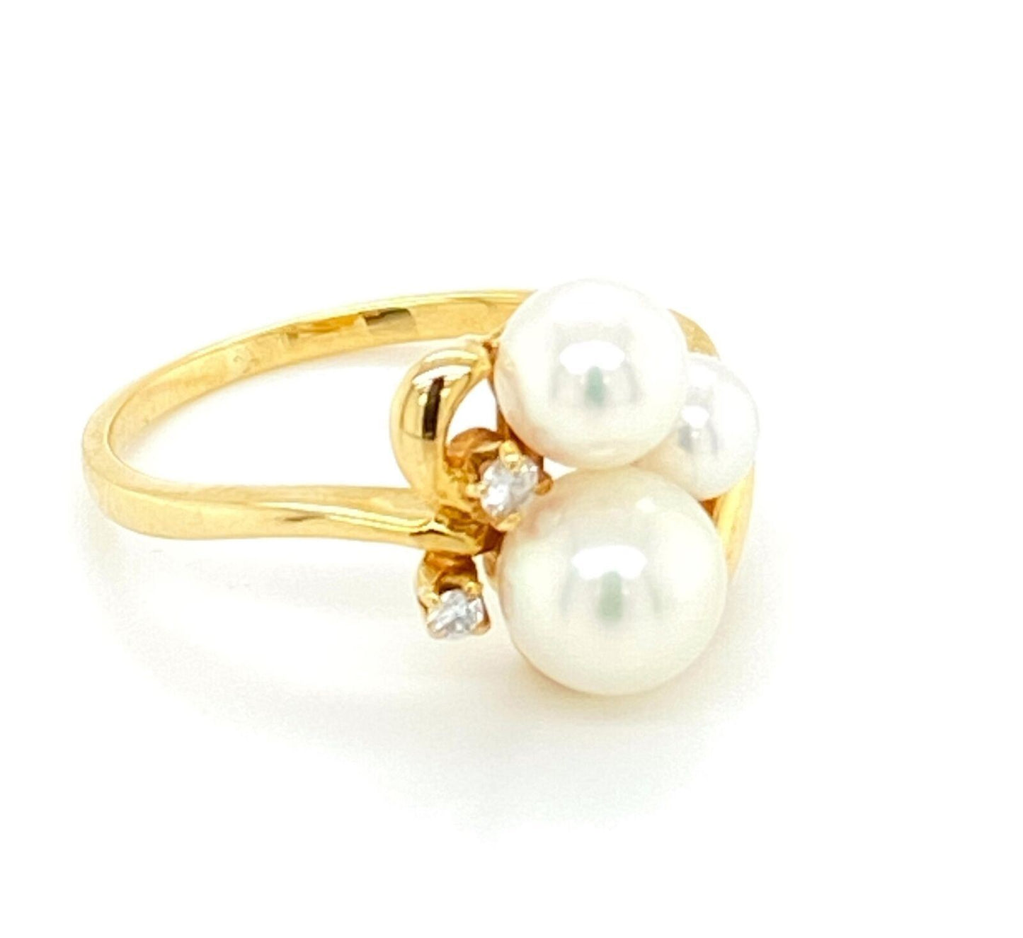 Mikimoto Akoya Pearls Diamond 18k Yellow Gold Ring