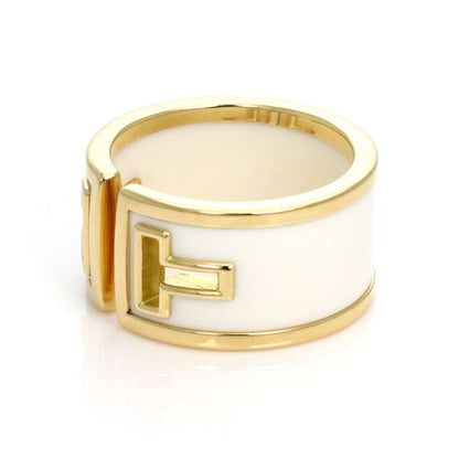 Tiffany & Co. T Cut White Ceramic 18k Yellow Gold Wide Band Ring