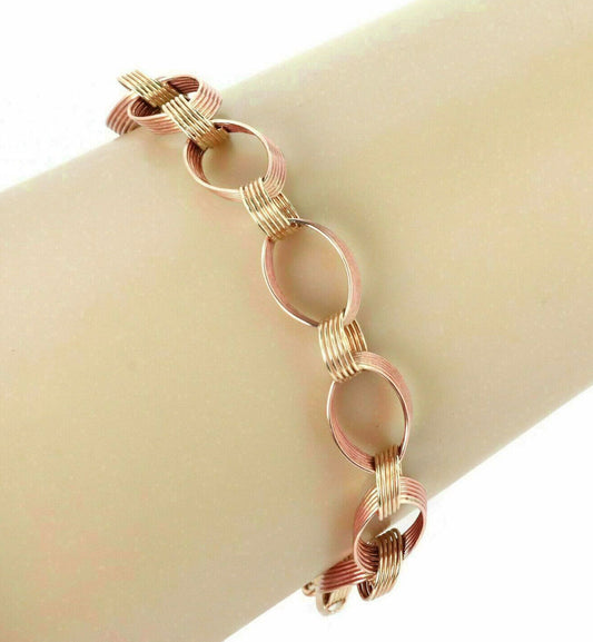 Textured Grooved 14k Yellow & Pink Gold Link Bracelet | Bracelets | Bracelets, catalog, Estate, Vintage | Estate