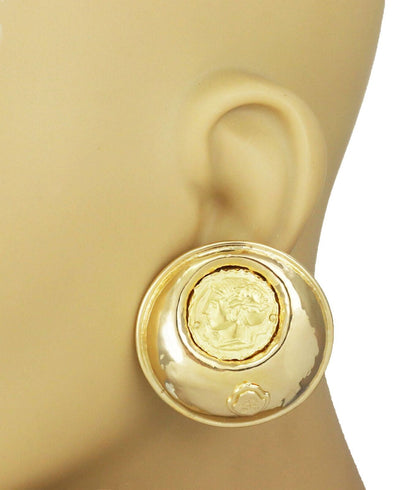Woman Cameo Large Fancy 18k Yellow Gold Dome Earrings