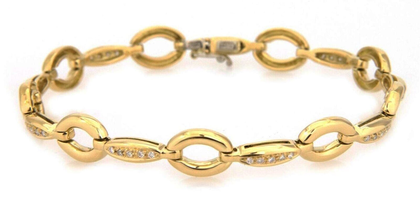 Aaron Basha Diamond 18k Yellow Gold Oval Bar Link Bracelet