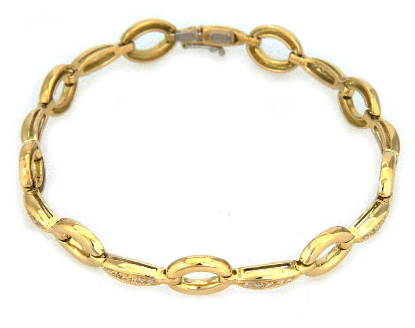 Aaron Basha Diamond 18k Yellow Gold Oval Bar Link Bracelet