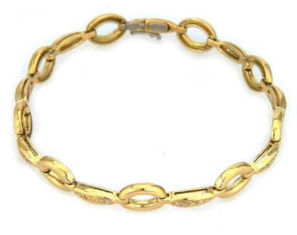 Aaron Basha Diamond 18k Yellow Gold Oval Bar Link Bracelet