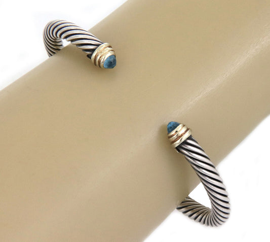 Yurman Blue Topaz Sterling & 14k Gold 5mm Cable Cuff Bracelet | Bracelets | Bangles, Bracelets, catalog, cuffs, David Yurman, Designer Jewelry | David Yurman