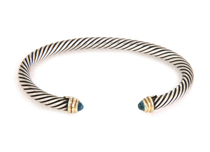 Yurman Blue Topaz Sterling & 14k Gold 5mm Cable Cuff Bracelet