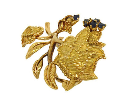 Tiffany & Co. 18k Yellow Gold Sapphire Floral Leaf Pin Brooch