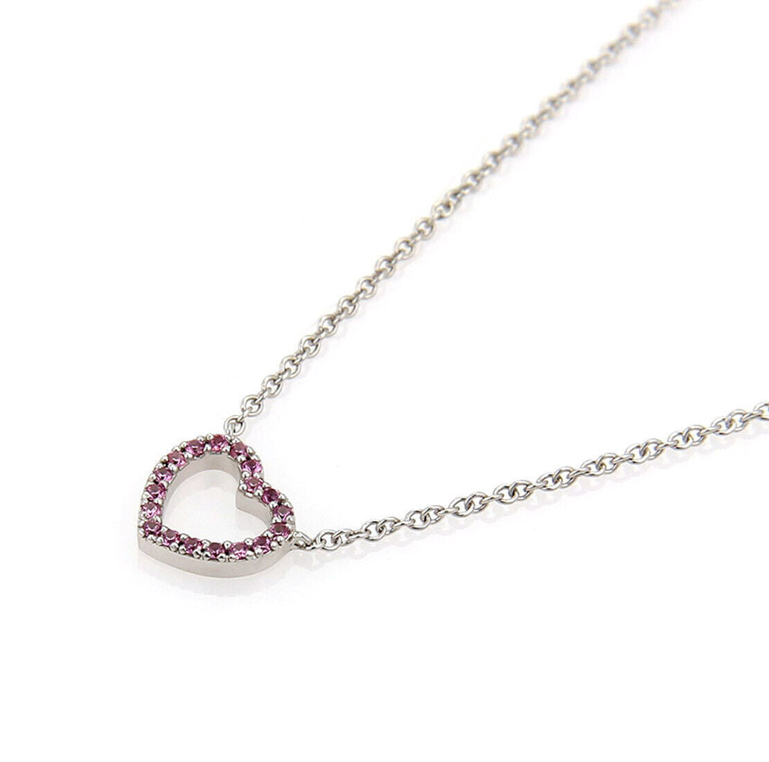 Tiffany & Co. Classic Mini Heart Pink Sapphire 18k White Gold Pendant Necklace