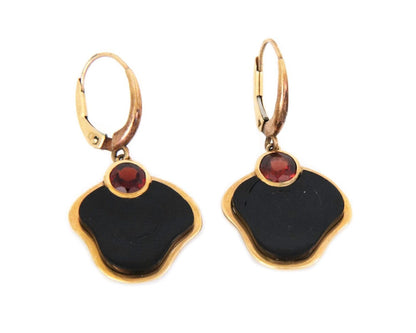 Garnet Black Coral Flower 14k Yellow Gold Dangle Earrings | Earrings | catalog, Earrings, Estate | Estate