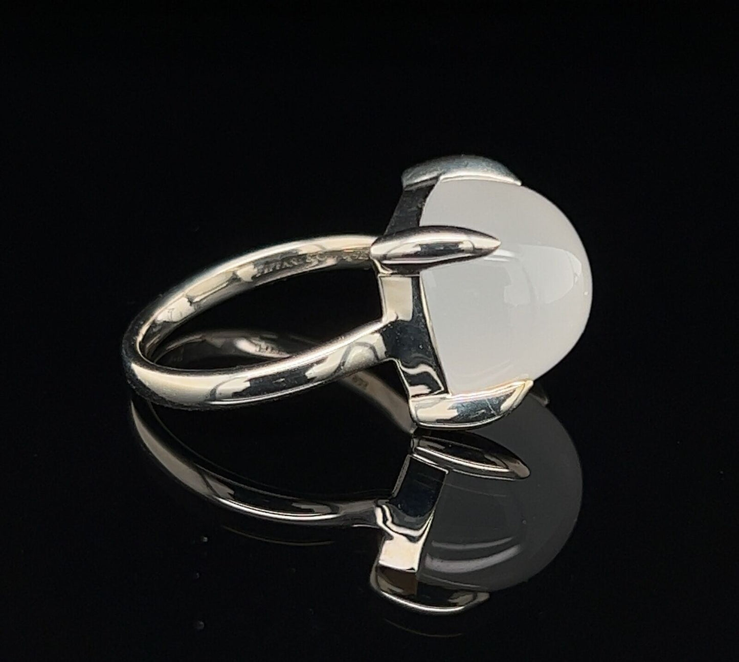 Tiffany & Co. Picasso Sugar Stack Milky Quartz Gem Sterling Silver Ring Size 5