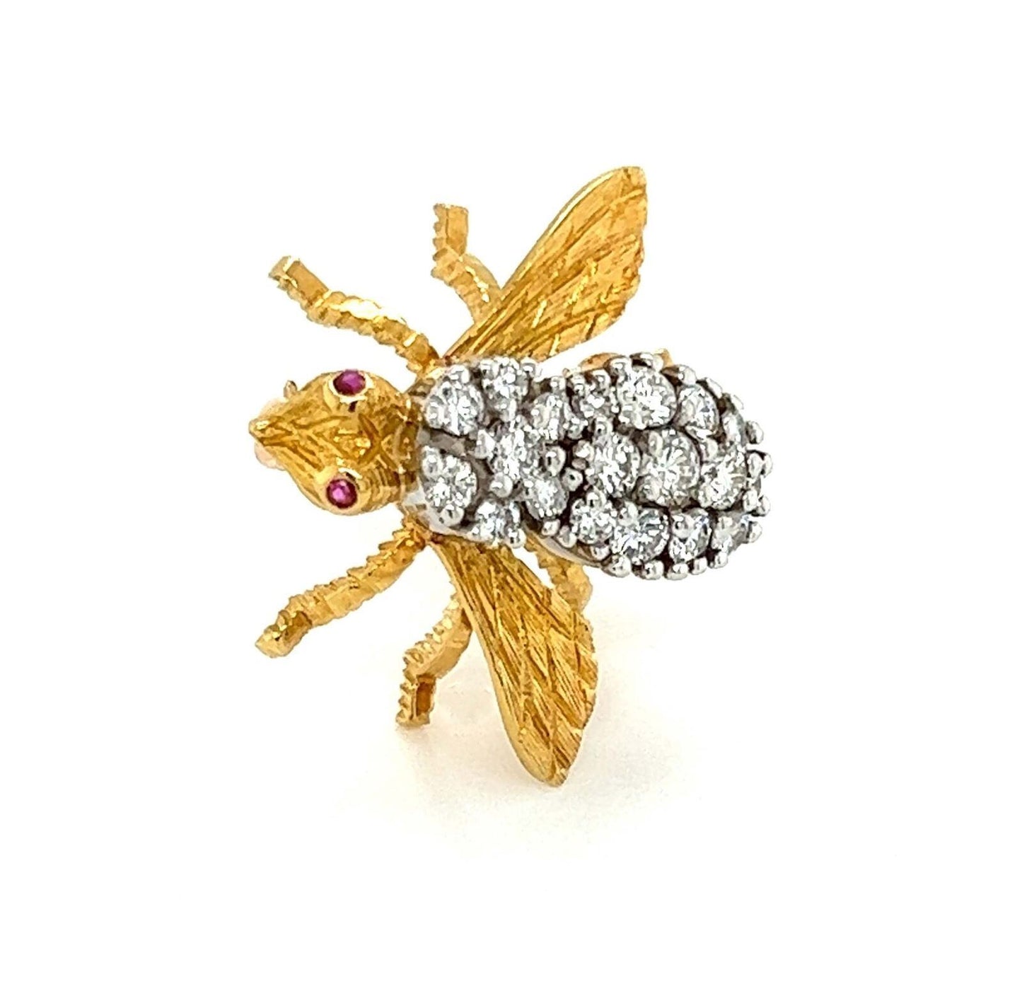 Herbert Rosenthal Diamond Ruby 18k Yellow White Gold Bee Pin Brooch