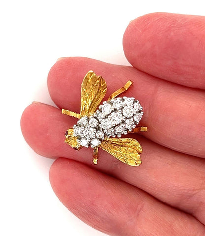 Herbert Rosenthal Diamond Ruby 18k Yellow White Gold Bee Pin Brooch