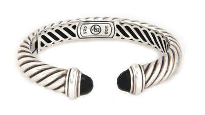 David Yurman Waverly Onyx Sterling Silver 10mm Wide Cuff Bracelet